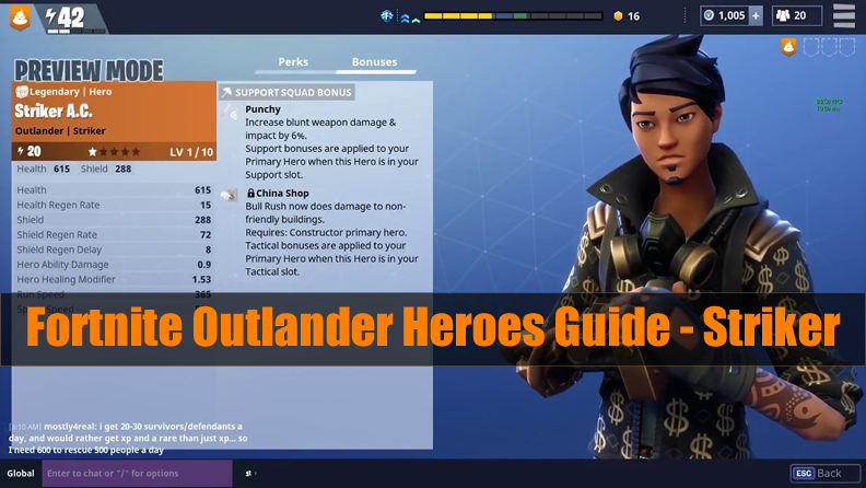 Fortnite Outlander Heroes Guide - Striker (Skin & Perks & Abilities)