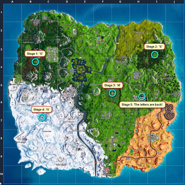 Fortnite Letter and Stage Locations